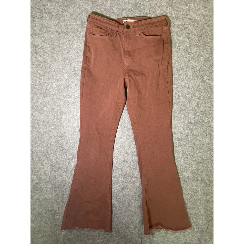 SO Goods For Life Womens High Rise Flare Jeans Rust Brown Raw Hem Size 5 27W